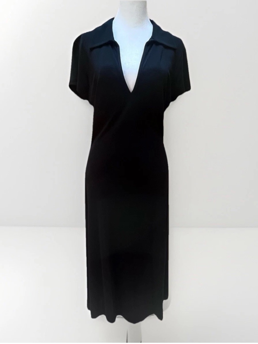 Vtg Banana Republic Cap Sleeve Collared Deep V-neck Midi Empire Waist Dress - M